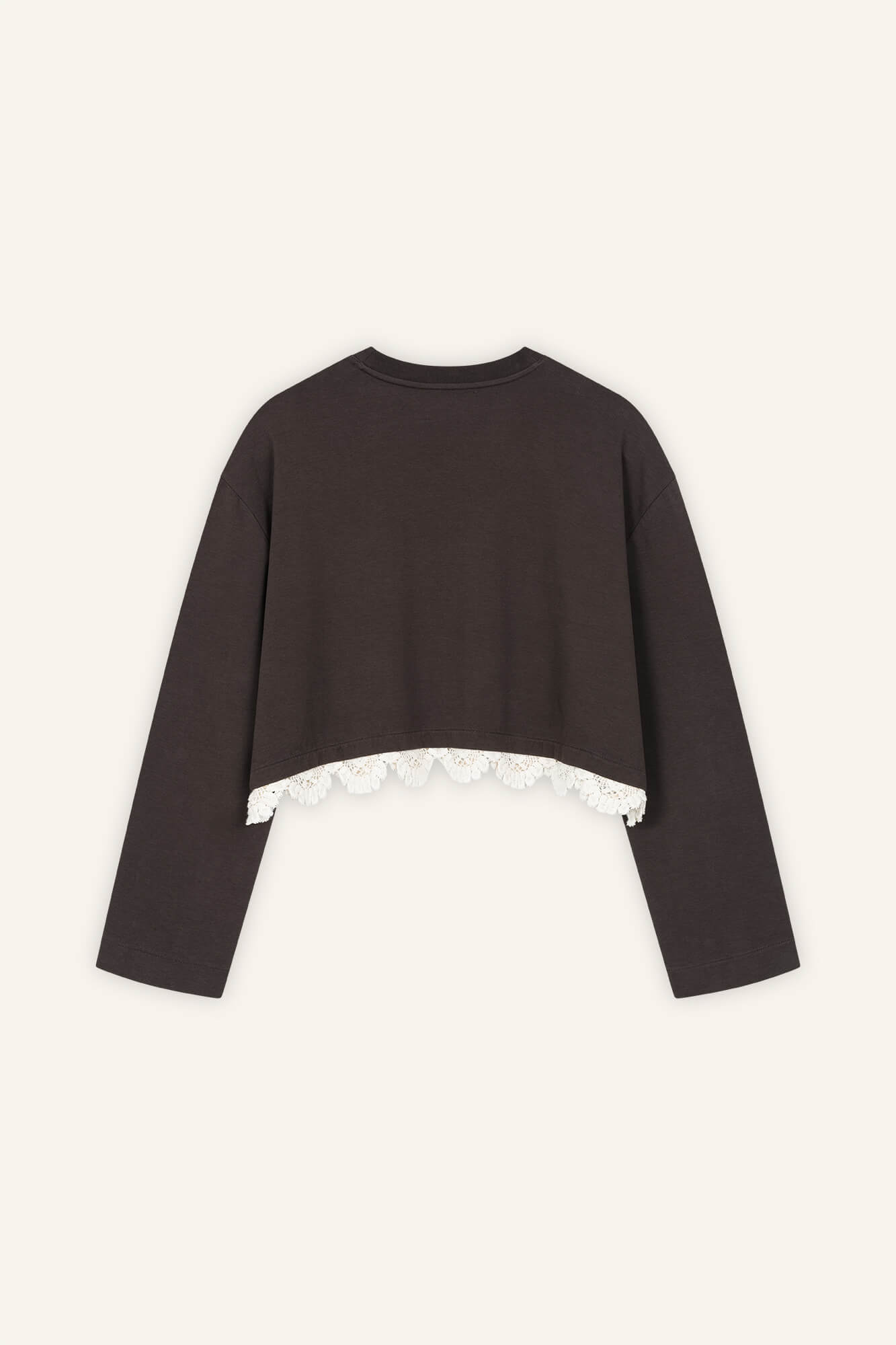 Cropped Langarmshirt Sue in Dunkelbraun Crochet von hinten by VIVAL.STUDIO