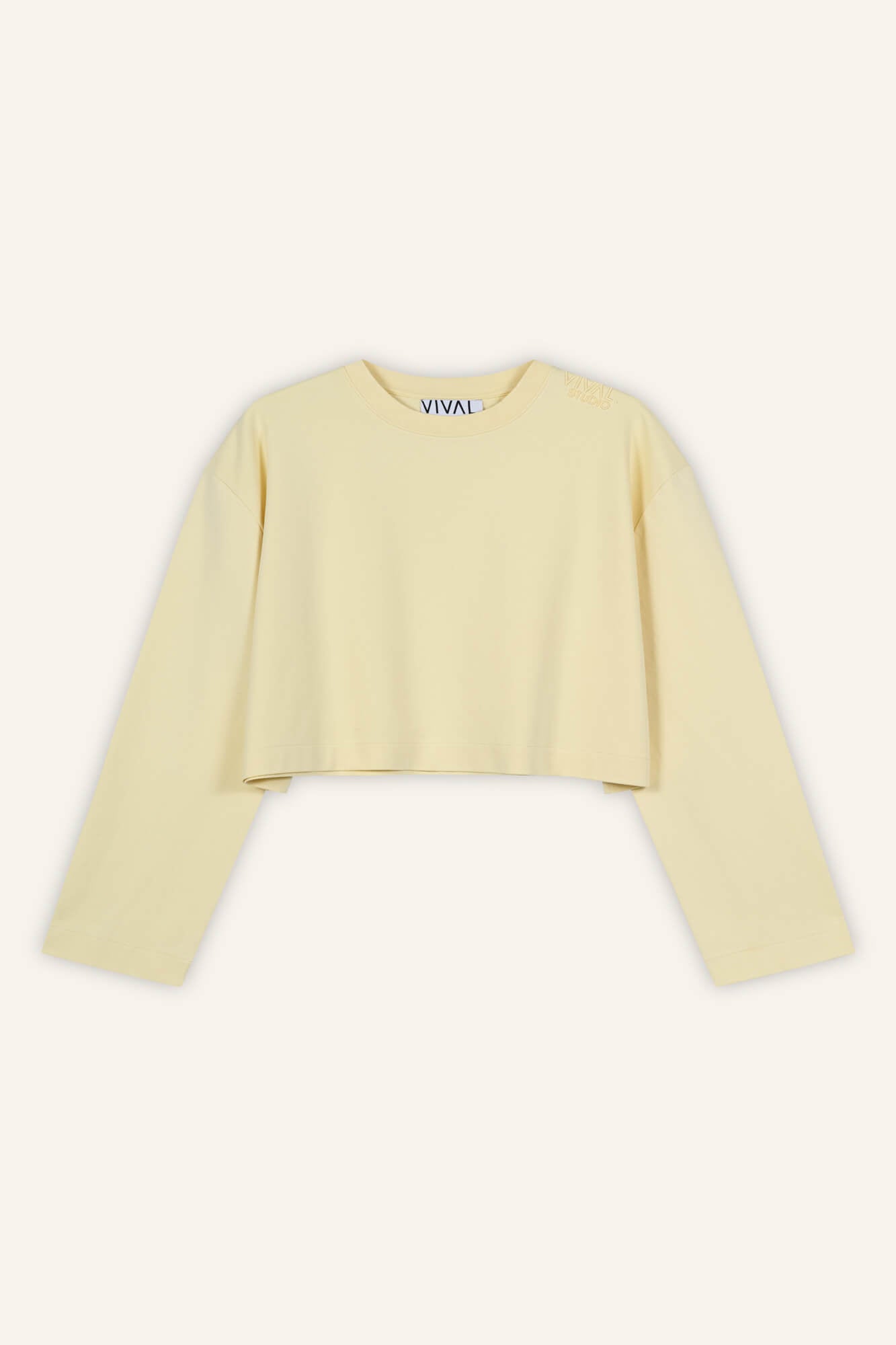 Cropped Langarmshirt Sue in Butter von vorne by VIVAL.STUDIO