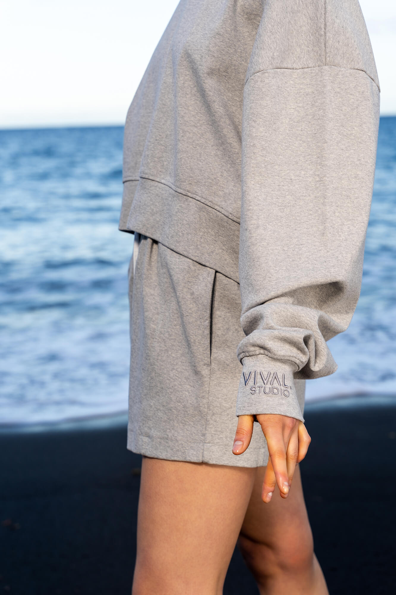 Cropped Sweatshirt Gray in grau-melange by VIVAL.STUDIO