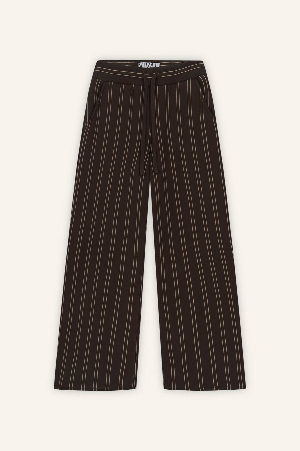 Jogginghose Bini in Braun Nadelstreifen von vorne by VIVAL.STUDIO