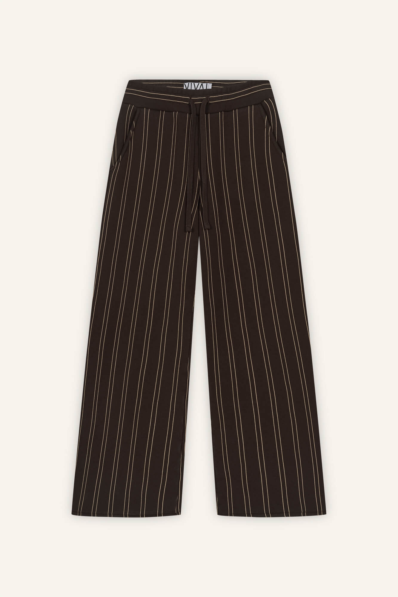 Jogginghose Bini in Braun Nadelstreifen von vorne by VIVAL.STUDIO