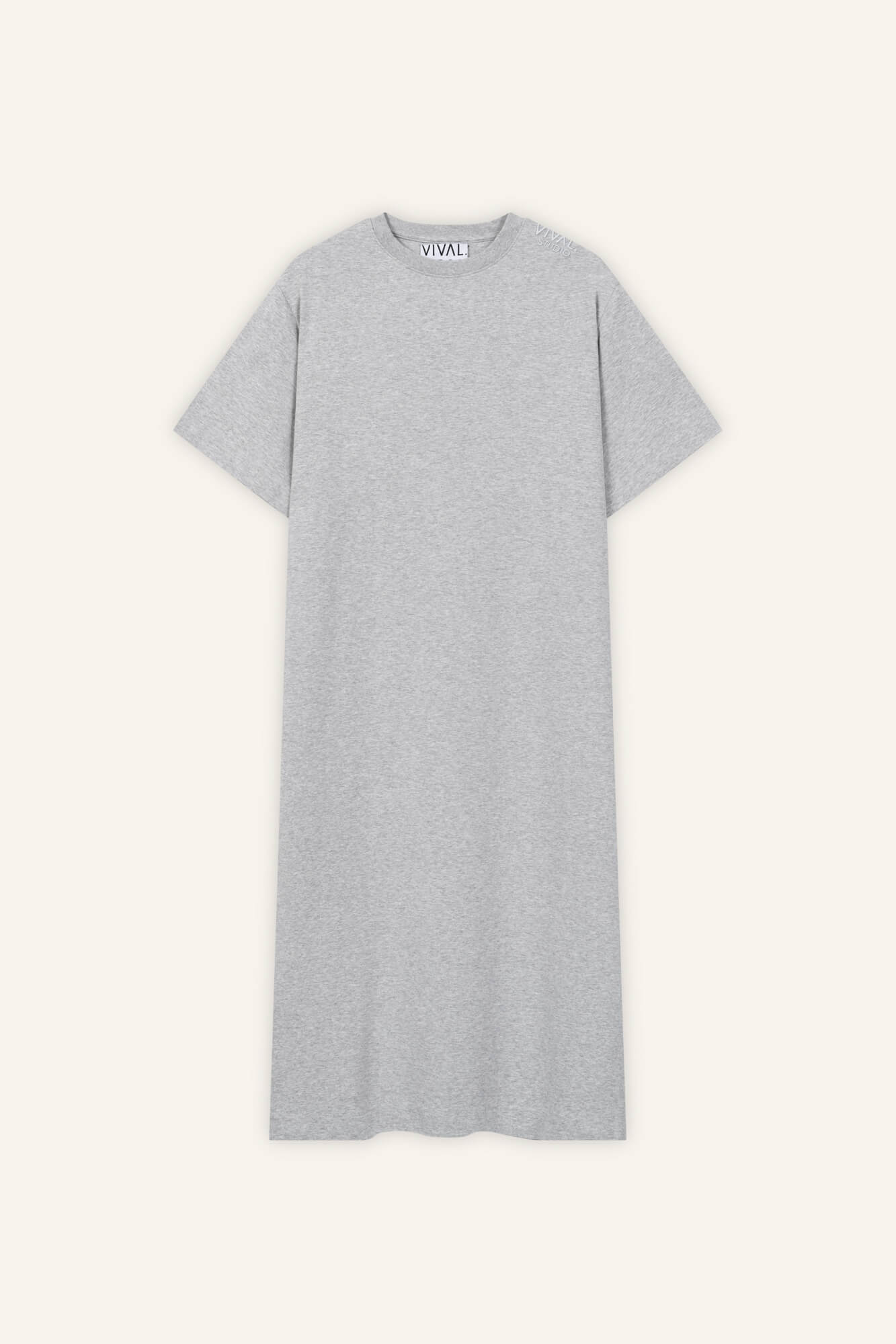 Sue Kleid in Hellgrau Melange von vorne by VIVAL.STUDIO