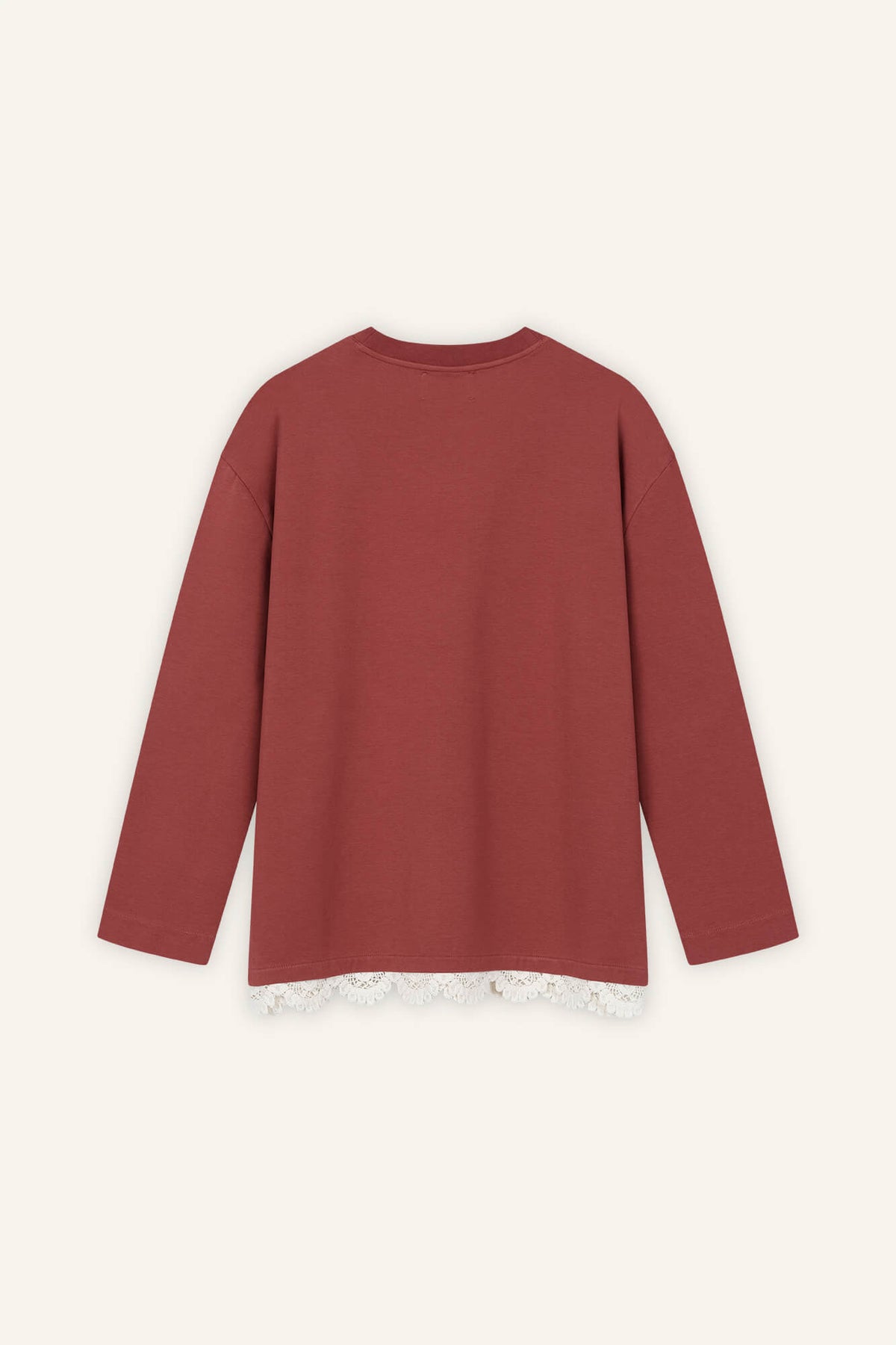 Langarmshirt Sue in Lava Crochet von hinten by VIVAL.STUDIO