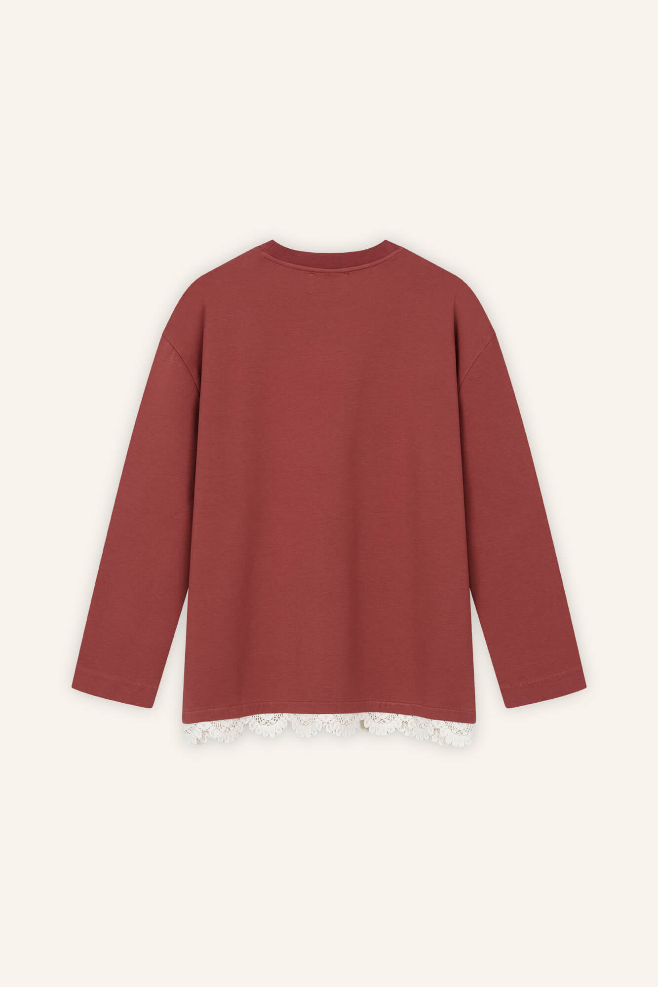 Langarmshirt Sue in Lava Crochet von hinten by VIVAL.STUDIO