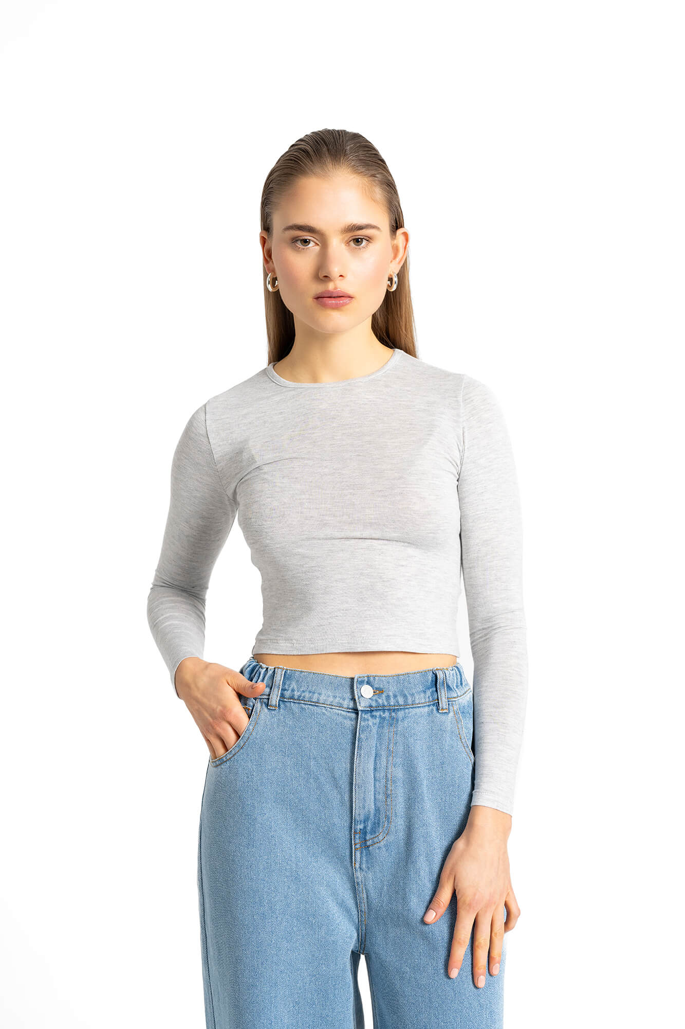 Langarmshirt Mona in hellgrau melange by VIVAL.STUDIO