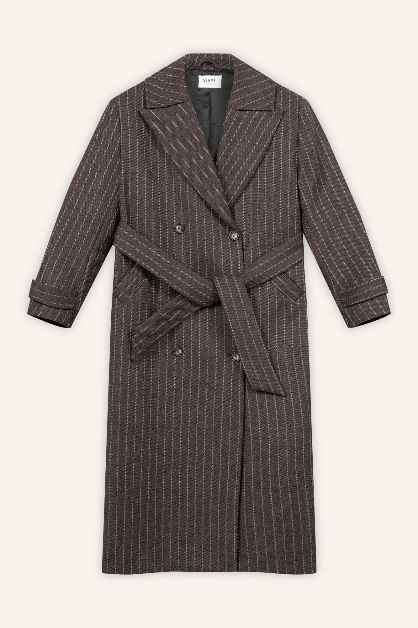 Mantel Zelda Braun Nadelstreifen front by VIVAL.STUDIO