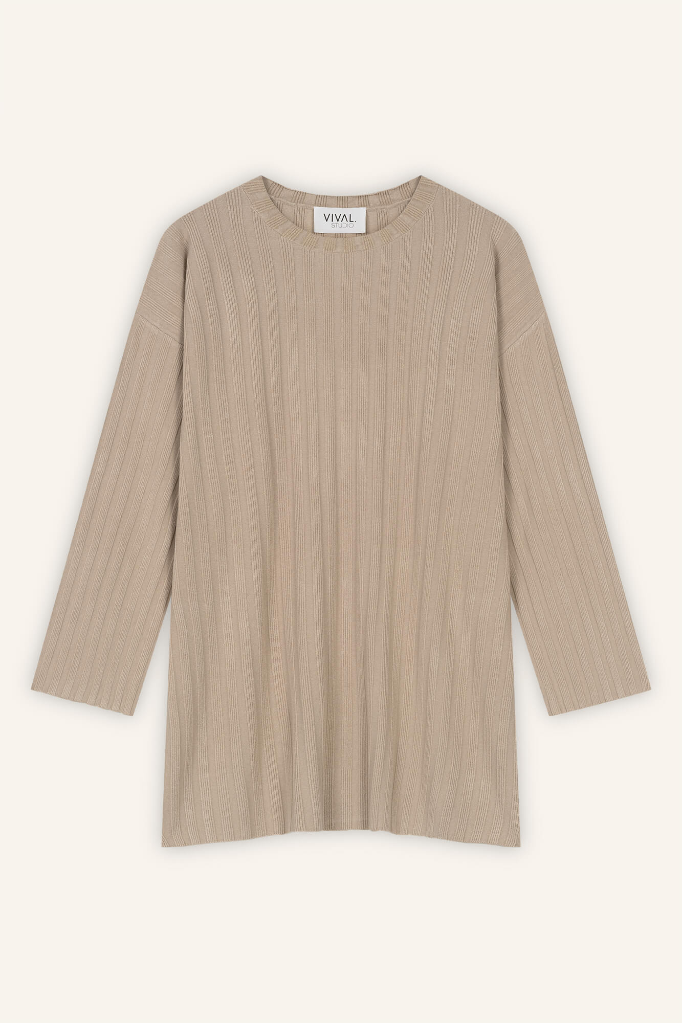 Minikleid Romy in Oatmeal von vorne by VIVAL.STUDIO