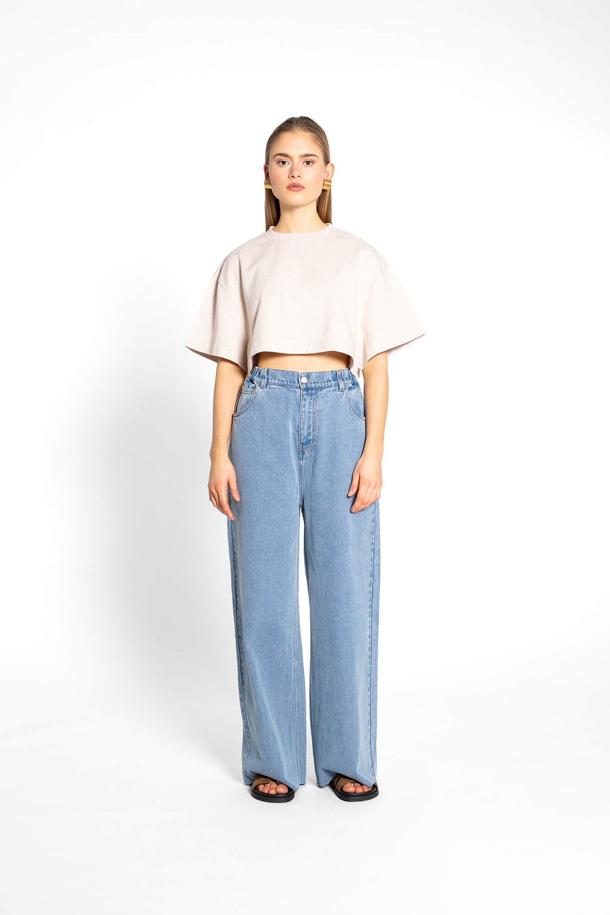 Cropped T-Shirt Sue in Beige Melange by VIVAL.STUDIO