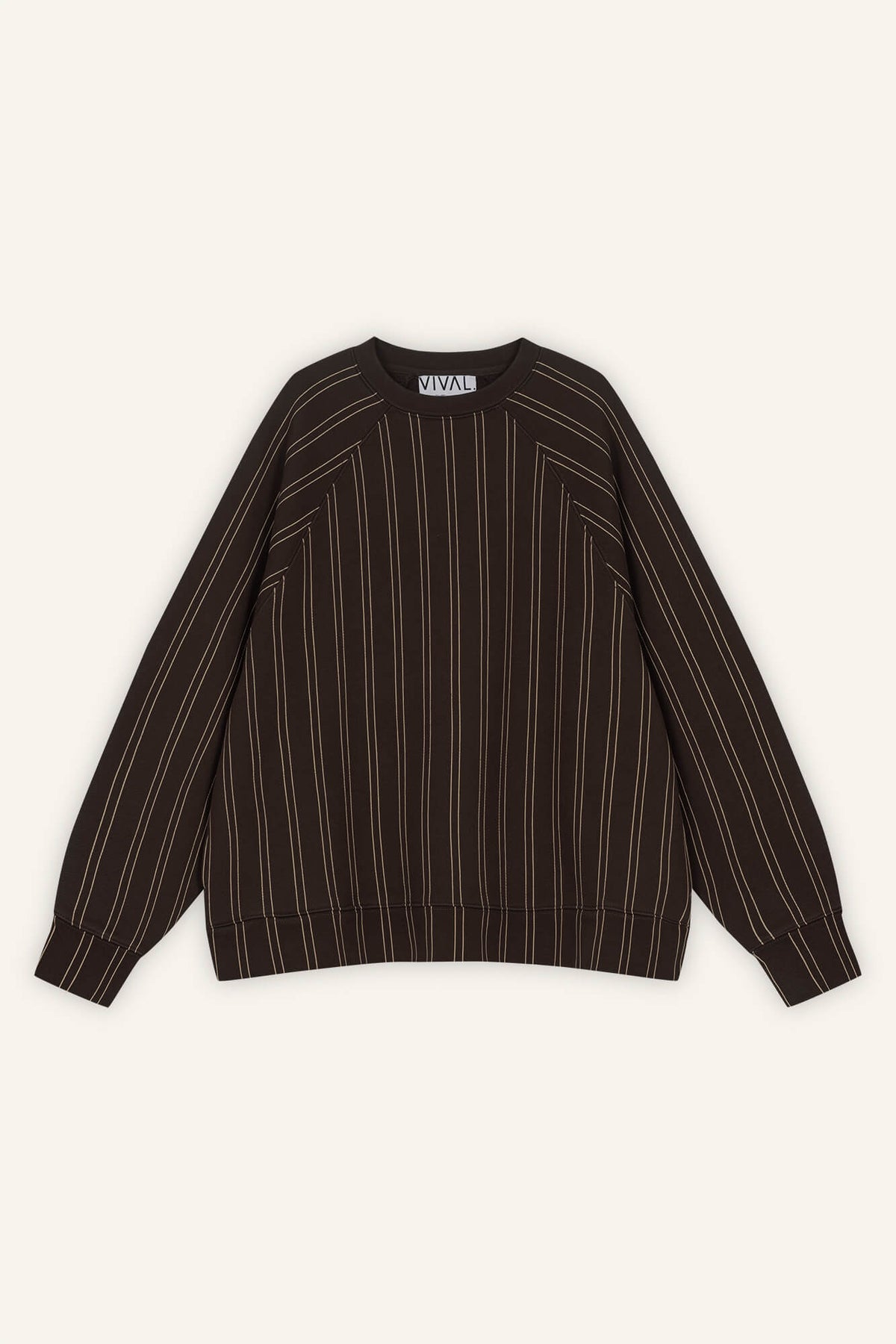 Sweatshirt Bowie in Braun Nadelstreifen von vorne by VIVAL.STUDIO