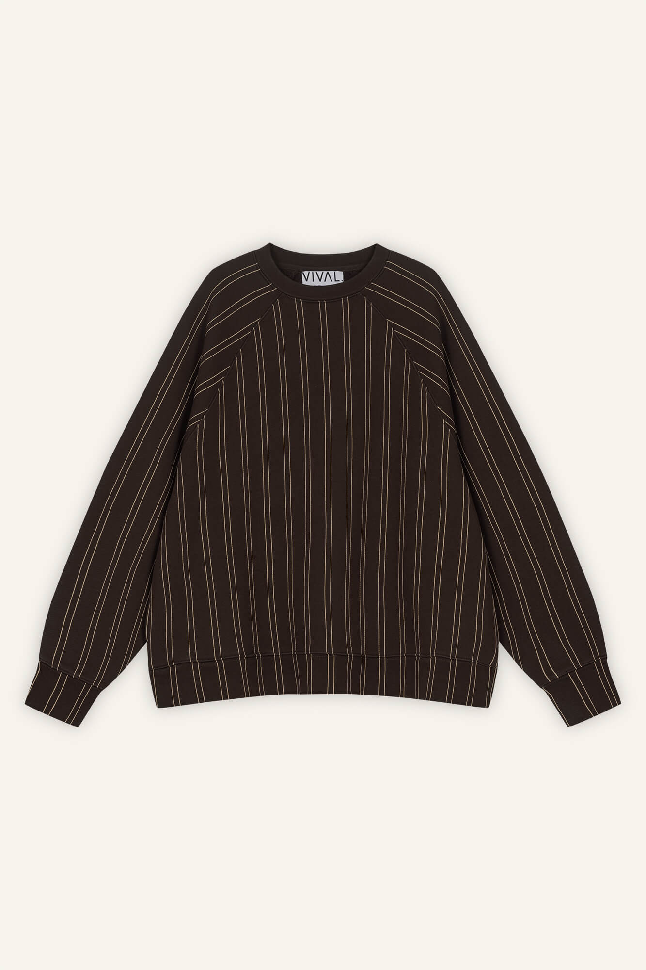 Sweatshirt Bowie in Braun Nadelstreifen von vorne by VIVAL.STUDIO