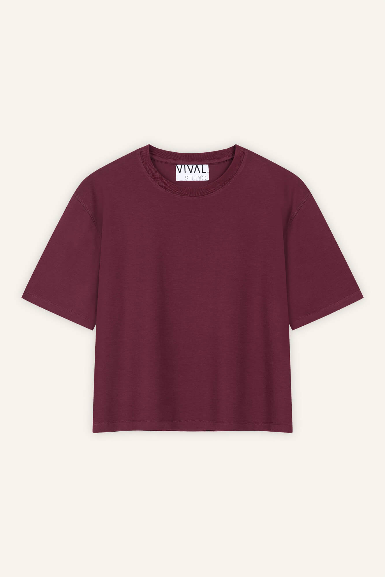 T-Shirt Lou in Burgundy von vorne by VIVAL.STUDIO