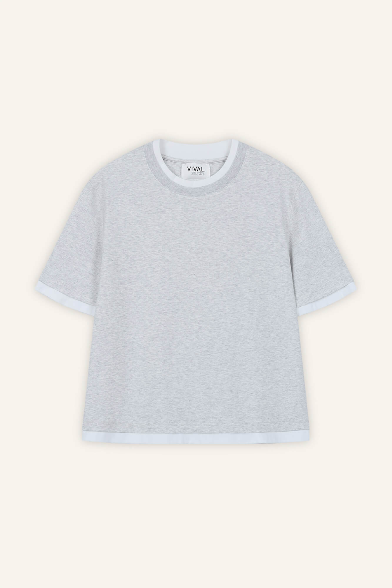 T-Shirt Loui in Hellgrau Melange von vorne by VIVAL.STUDIO