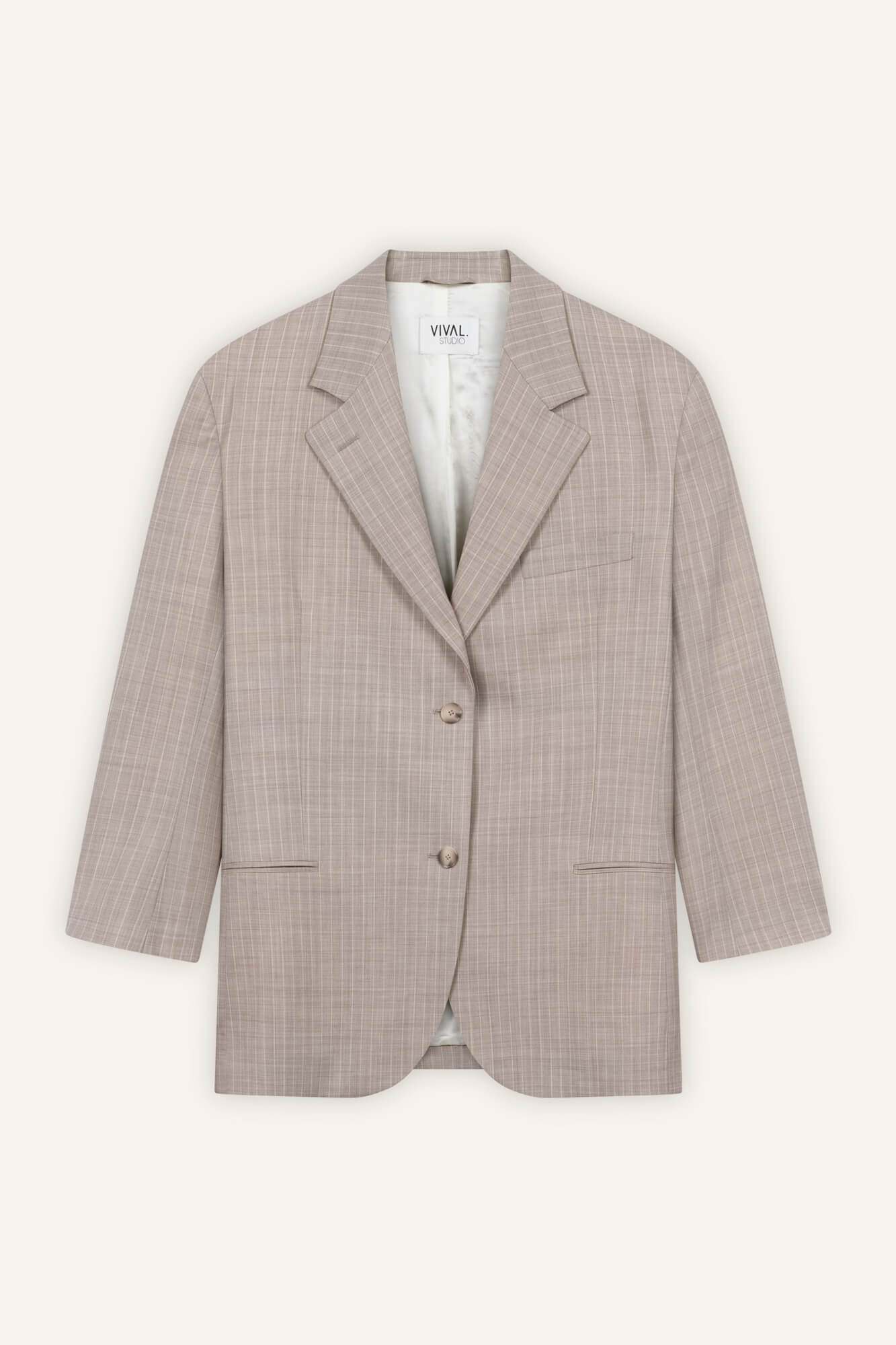 Blazer Livia in Beige Nadelstreifen von vorne by VIVAL.STUDIO