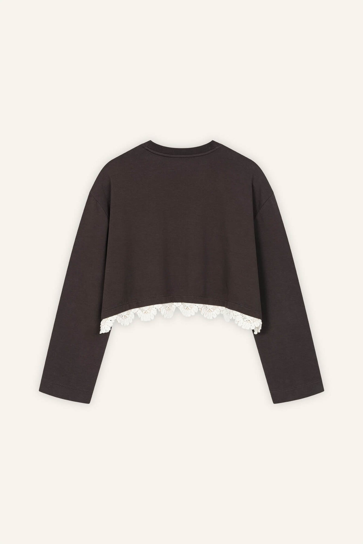 Cropped Langarmshirt Sue in Dunkelbraun Crochet von hinten by VIVAL.STUDIO