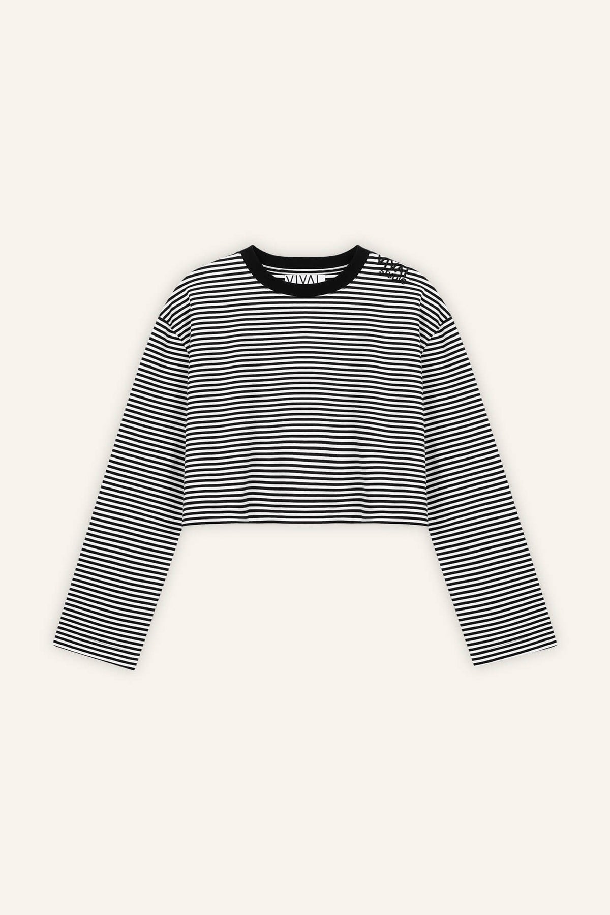 Cropped Langarmshirt Sue in Schwarz-Weiß von vorne by VIVAL.STUDIO