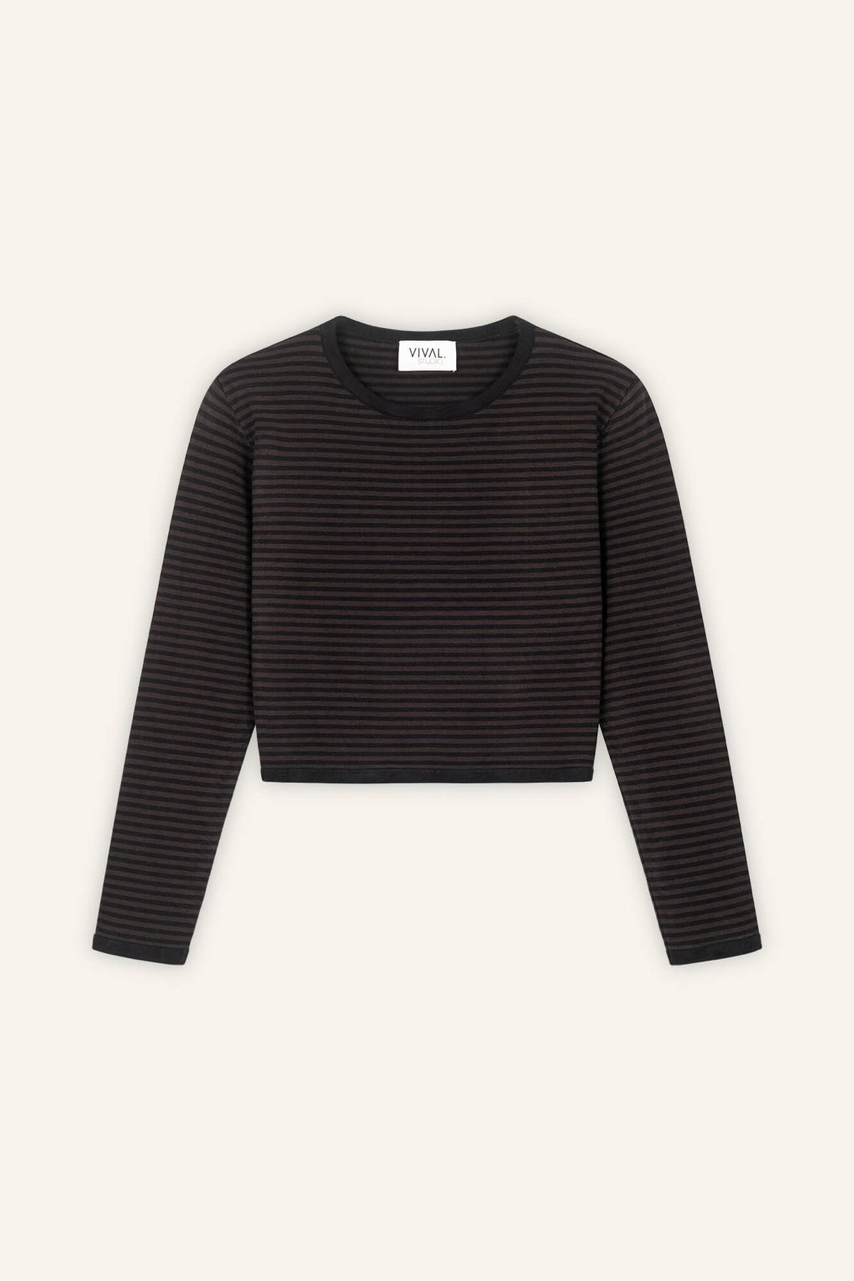 Langarmshirt Rim in Dunkelbraun Schwarz von vorne by VIVAL.STUDIO