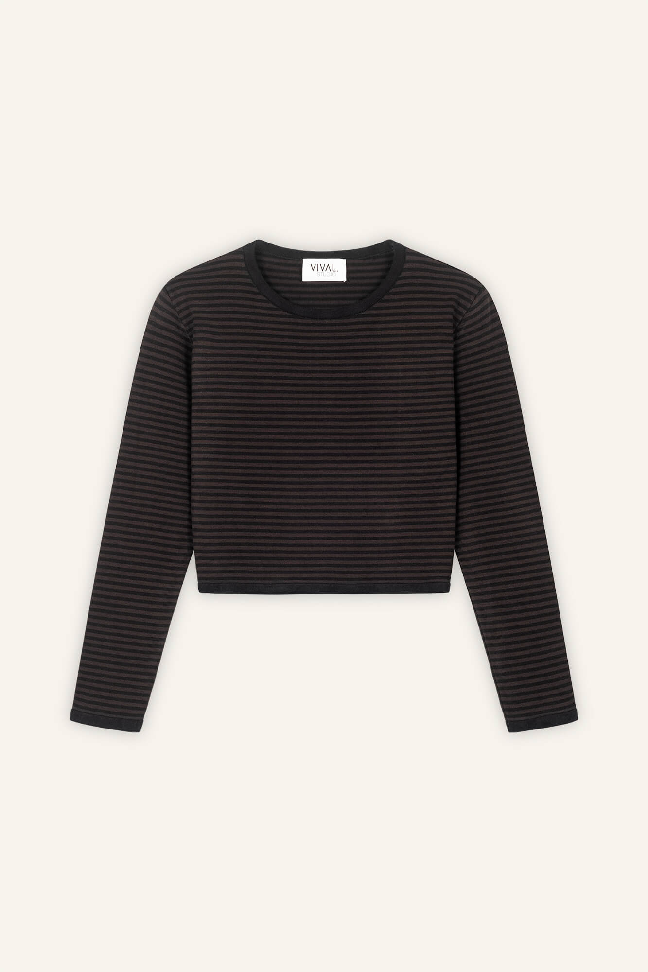 Langarmshirt Rim in Dunkelbraun Schwarz von vorne by VIVAL.STUDIO