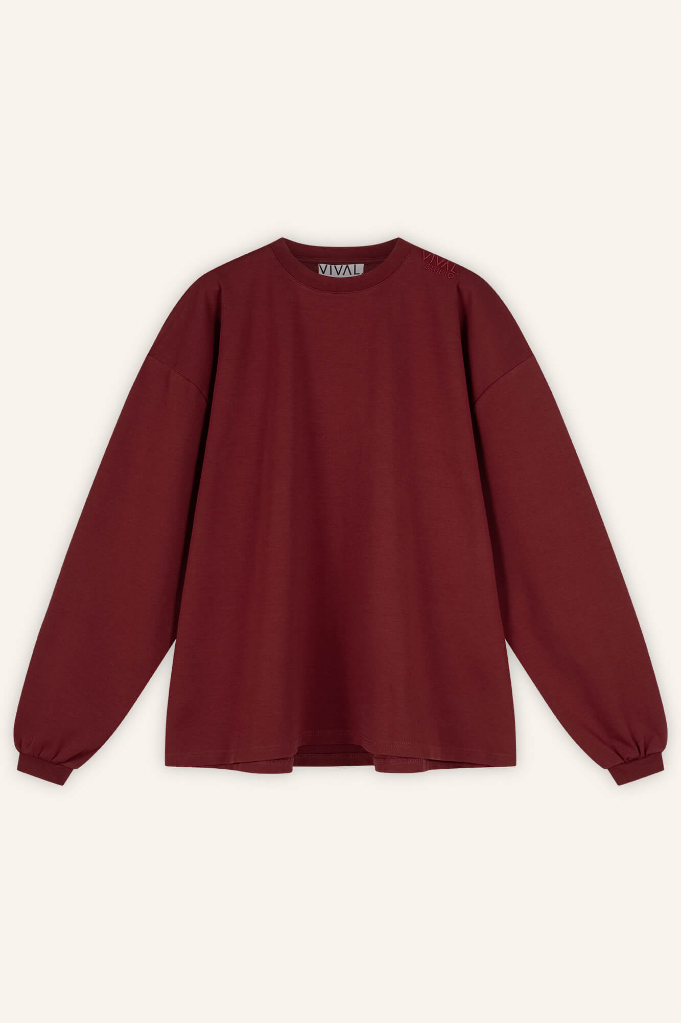 Langarmshirt Sue in Burgundy von vorne by VIVAL.STUDIO