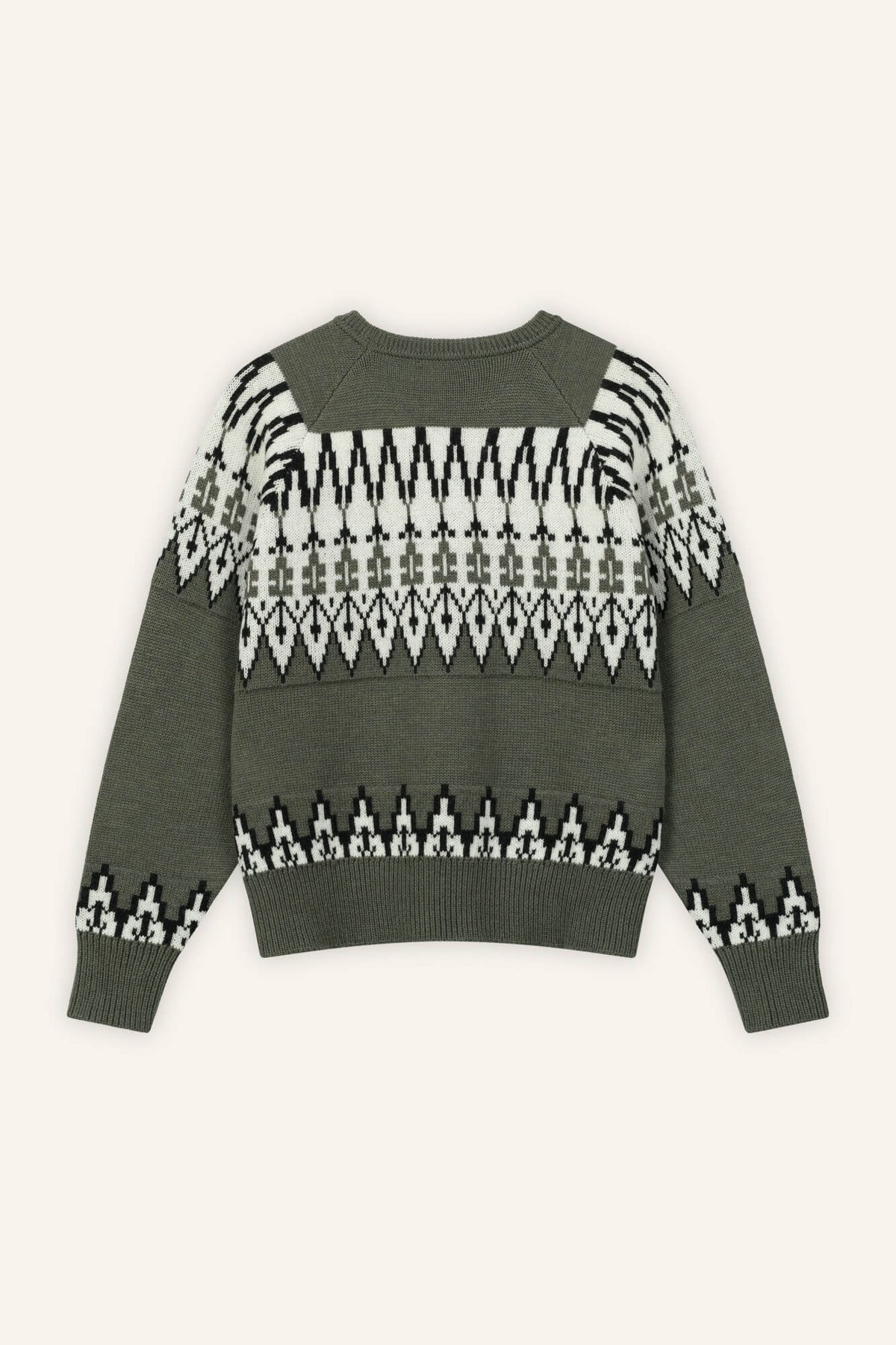 Pullover Hayden in Oliv Multi von hinten by VIVAL.STUDIO