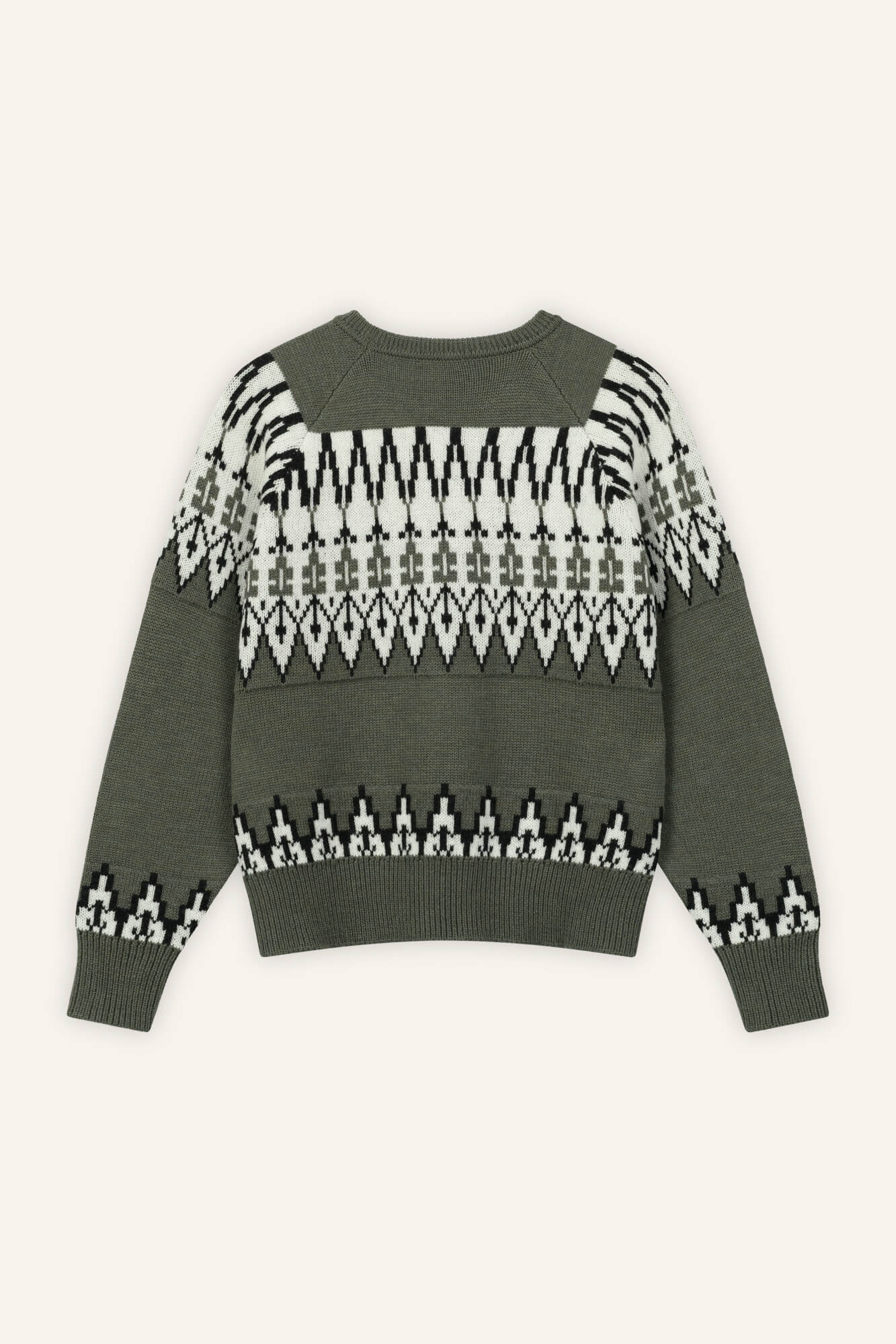 Pullover Hayden in Oliv Multi von hinten by VIVAL.STUDIO