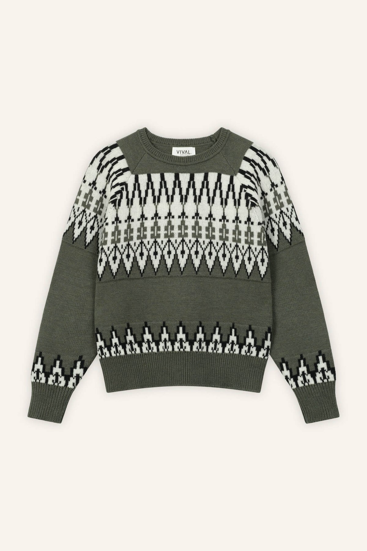 Pullover Hayden in Oliv Multi von vorne by VIVAL.STUDIO