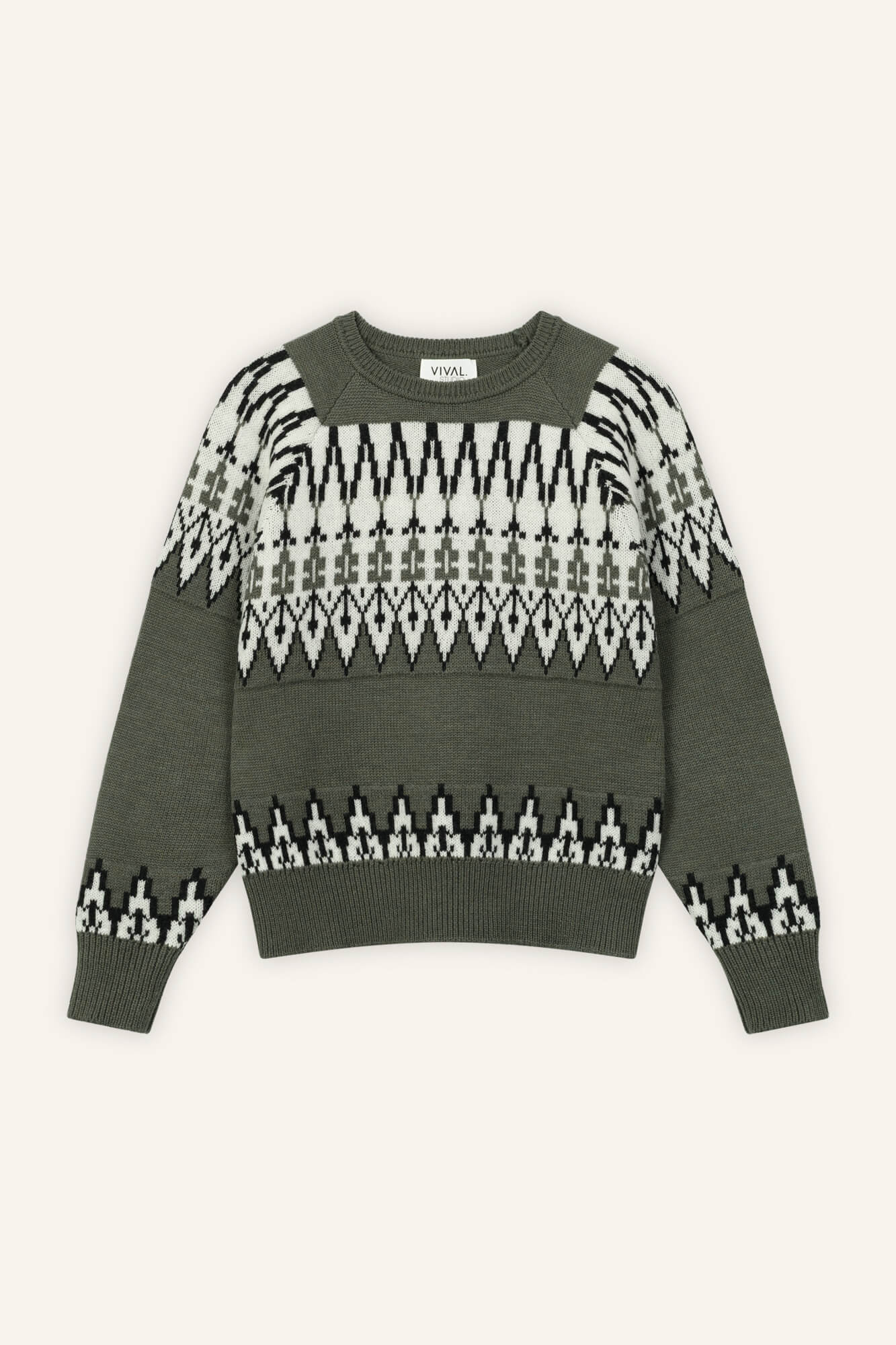 Pullover Hayden in Oliv Multi von vorne by VIVAL.STUDIO