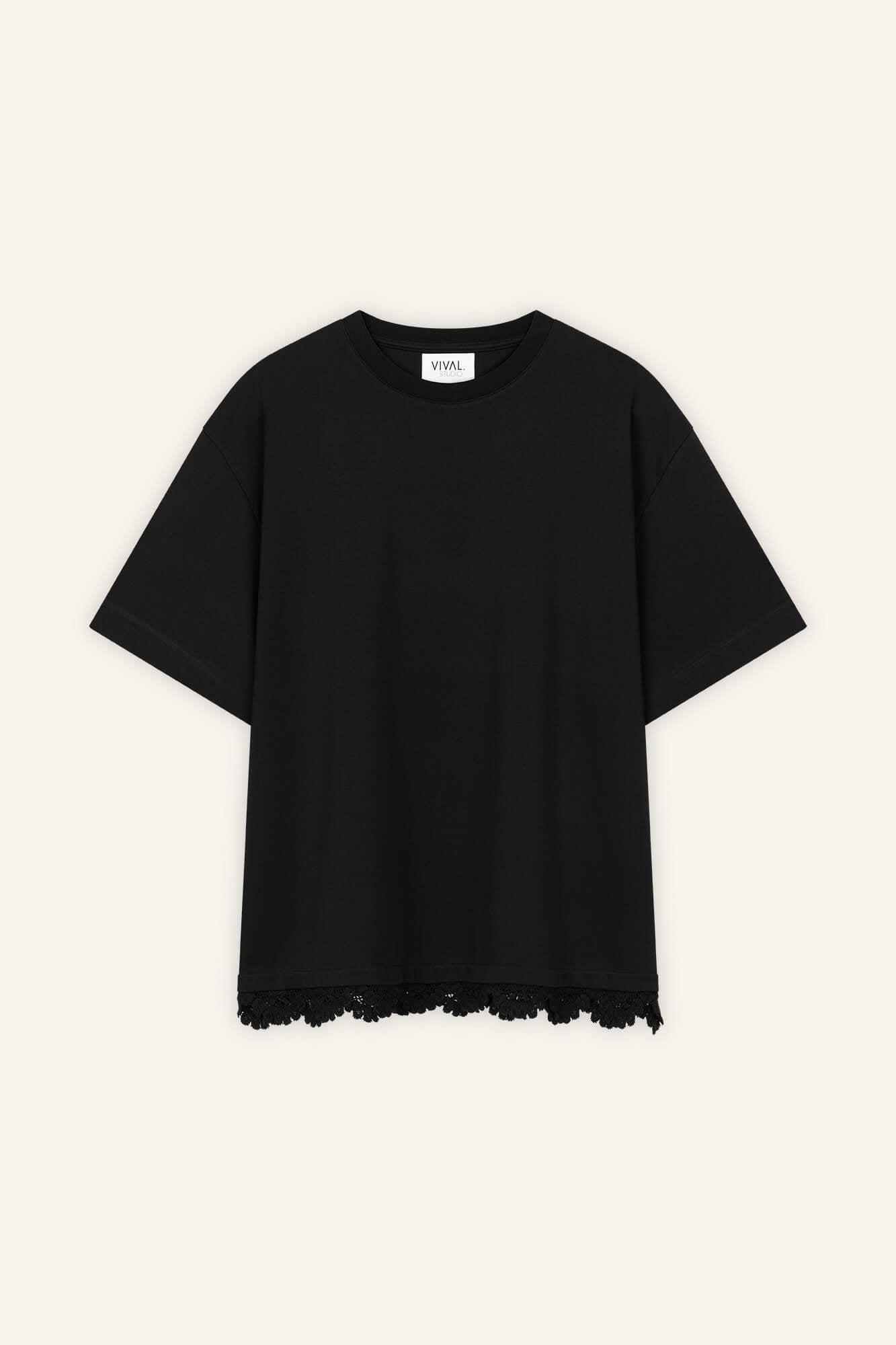 T-Shirt Sue in Schwarz Crochet von vorne by VIVAL.STUDIO