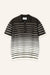 T-Shirt mit Polokragen Blair in Dunkelbraun und Offwhite gestreift von vorne by VIVAL.STUDIO